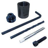 Lyman 7680350 Stuck Case Remover kit with dual-purpose threaded cap, drill guide, pulling screw, and hex wrench.